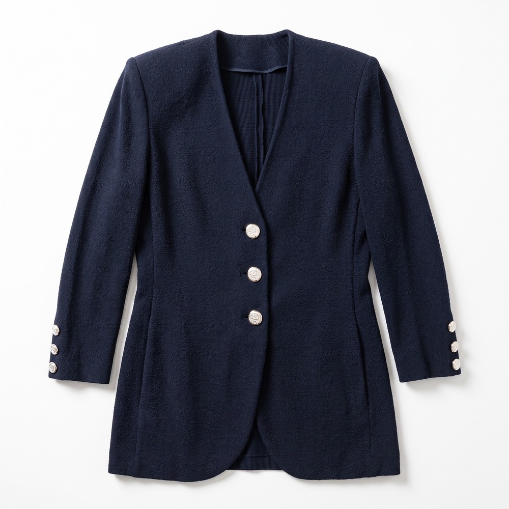 St John Collection Marie Gray Navy Santana Knit Blazer Silver Crest Buttons 2